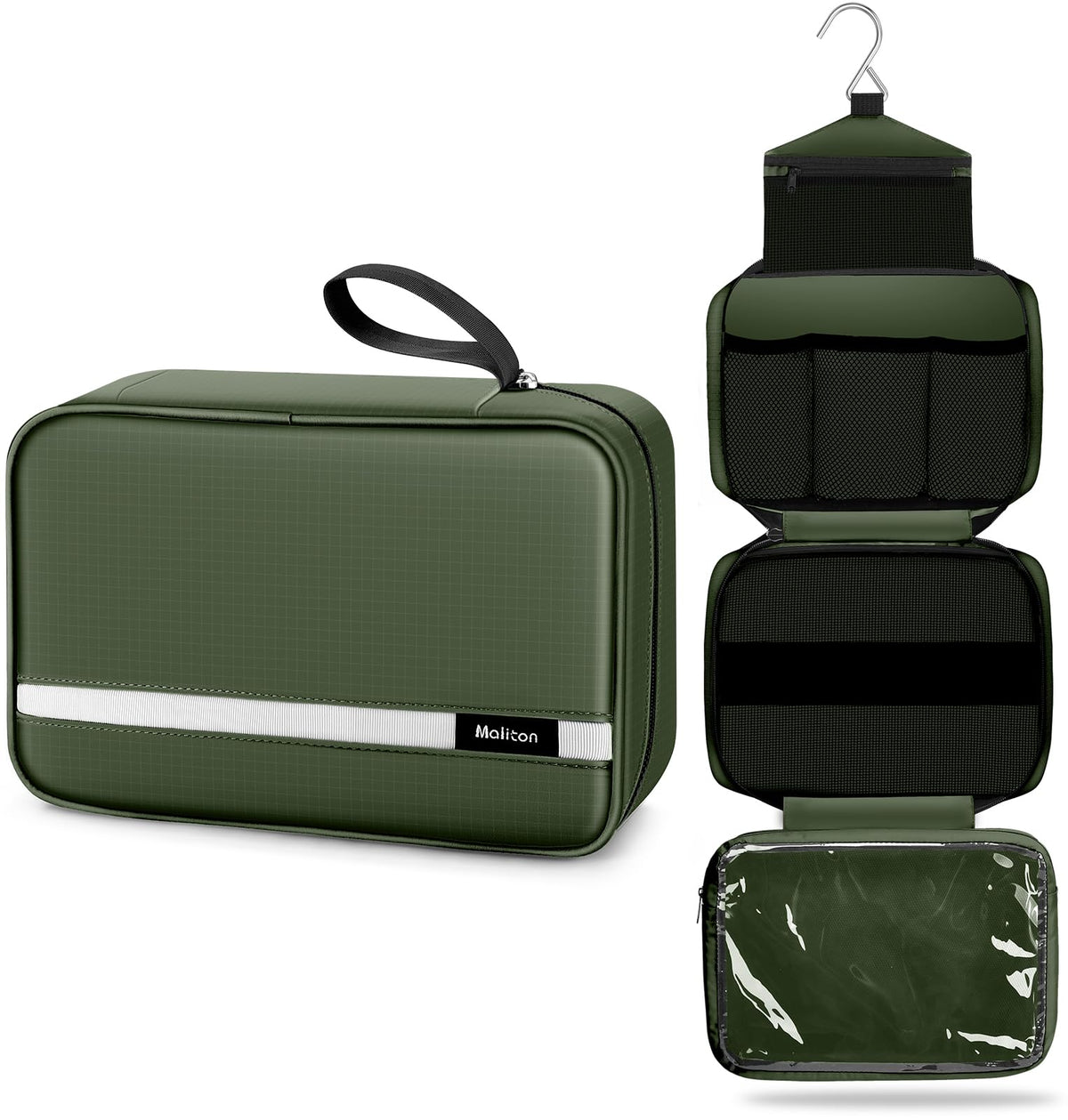 Maliton front view olive green bag showing compact capacity and sleek design