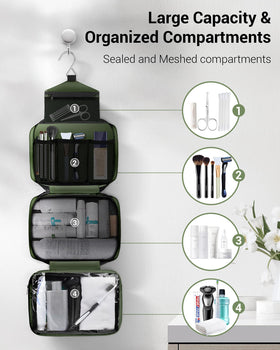 Maliton hanging open in bathroom with organized contents for easy access