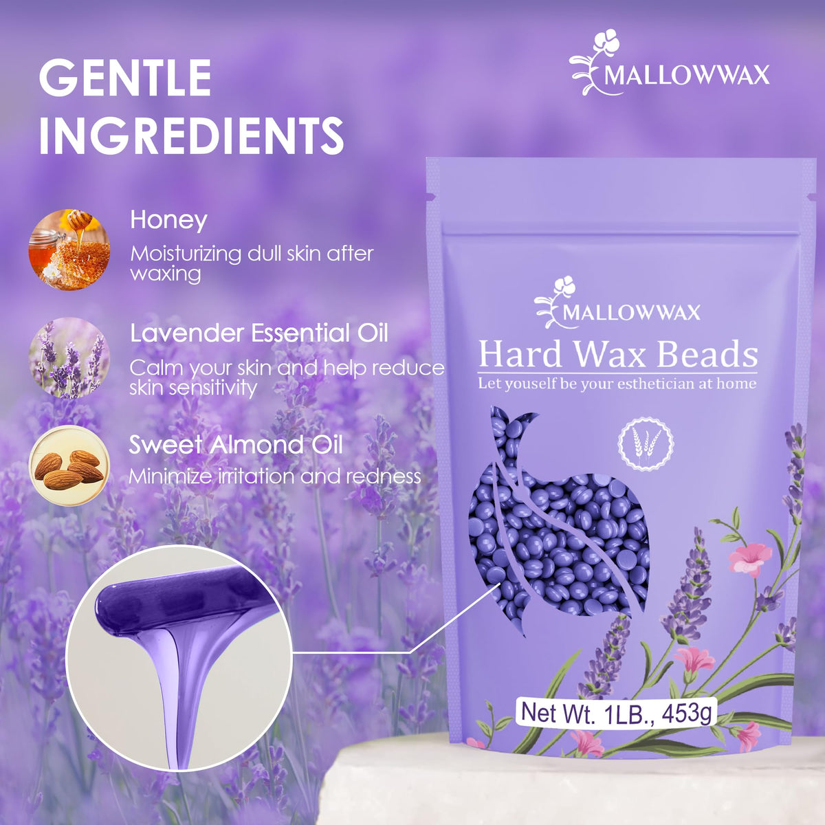 Mallowwax close-up of wax beads texture highlighting smooth melt and gentle feel