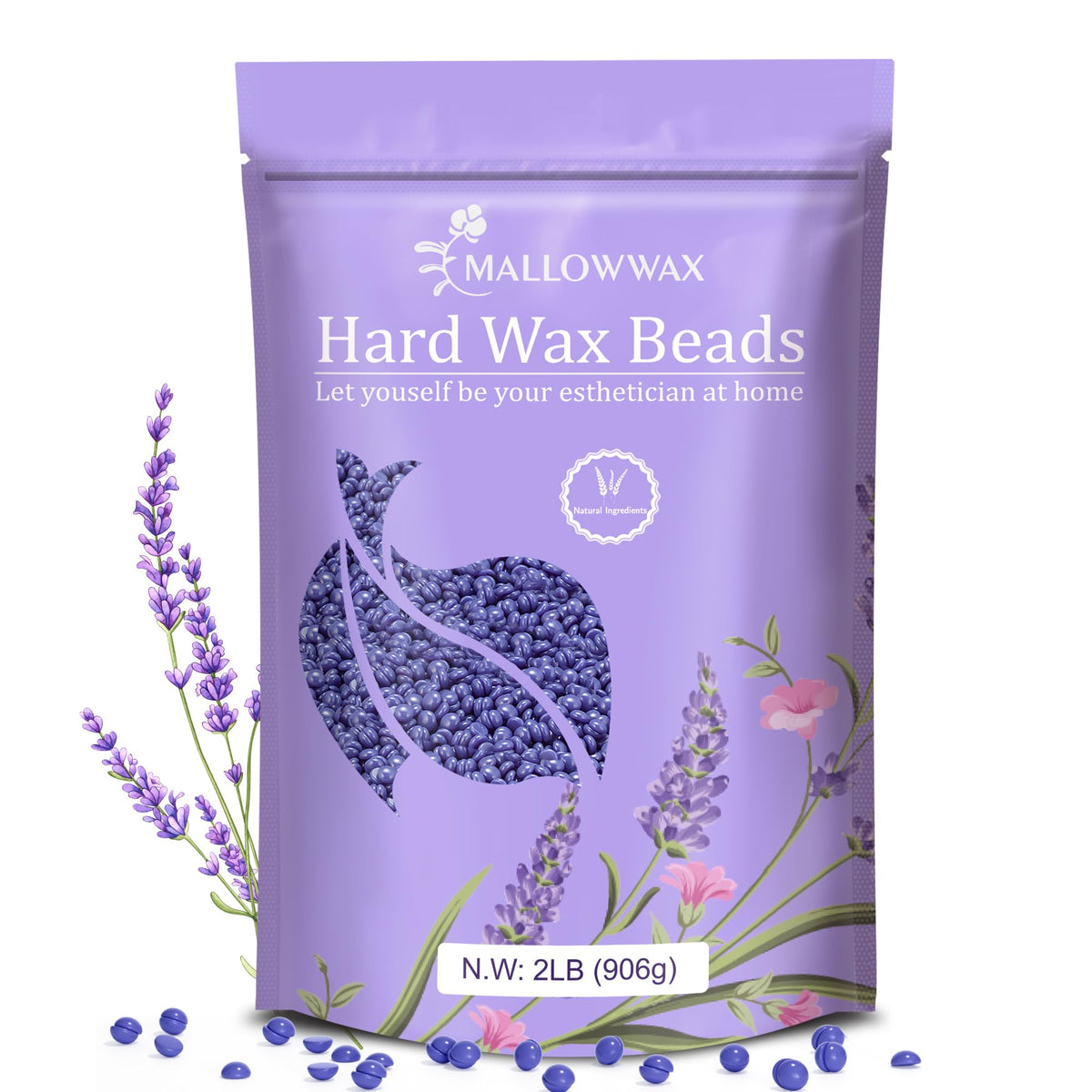 mallowwax front packaging showing 2 lb bag and lavender scent benefit of refillable supply