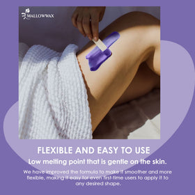 Mallowwax peeled wax showing hair removal result and reduced skin tugging