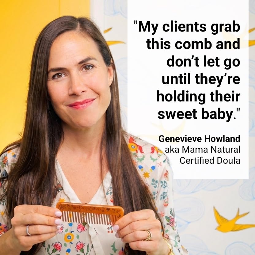 Mama Natural comb held in hand during contraction support showing easy grip