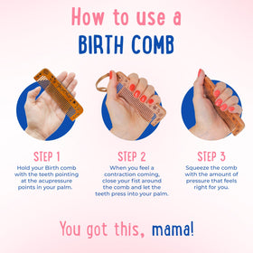 Mama Natural comb beside a hand and pouch for scale and portable convenience