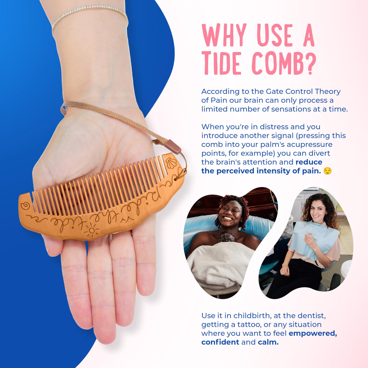 Mama Natural comb held in palm demonstrating secure grip and support