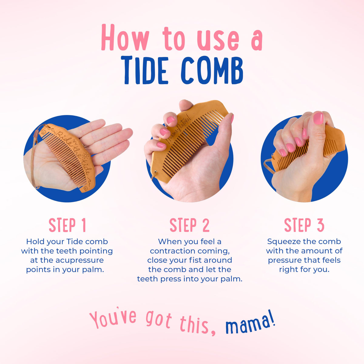 Mama Natural comb placed in water showing water-friendly labor use