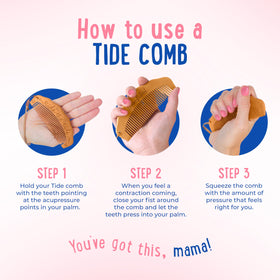 Mama Natural comb placed in water showing water-friendly labor use