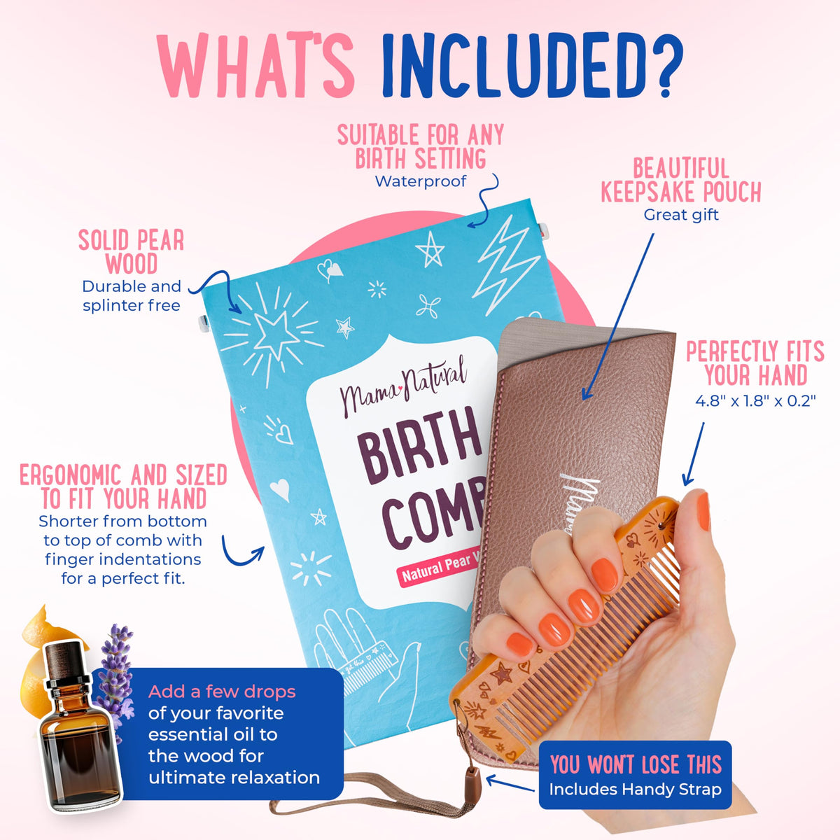 Mama Natural comb in water illustrating safe water use and easy cleaning