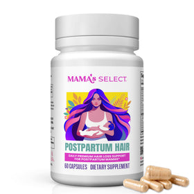 Mama's Select front packaging showing supplement bottle and benefits