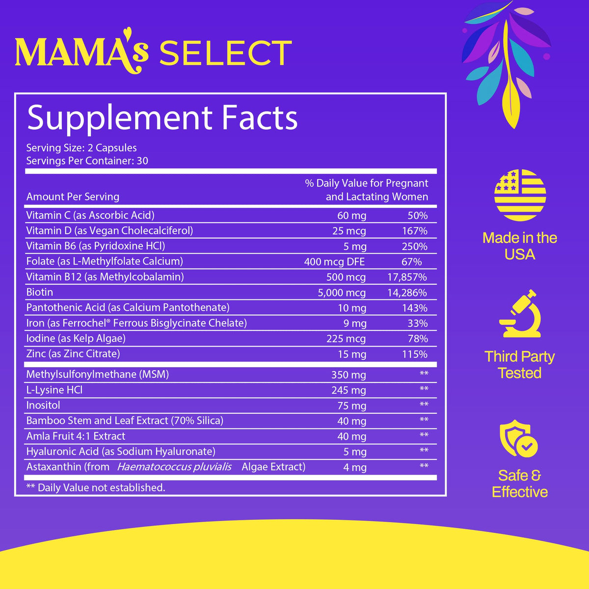 Mama's Select capsules close-up highlighting smooth, easy-to-swallow texture