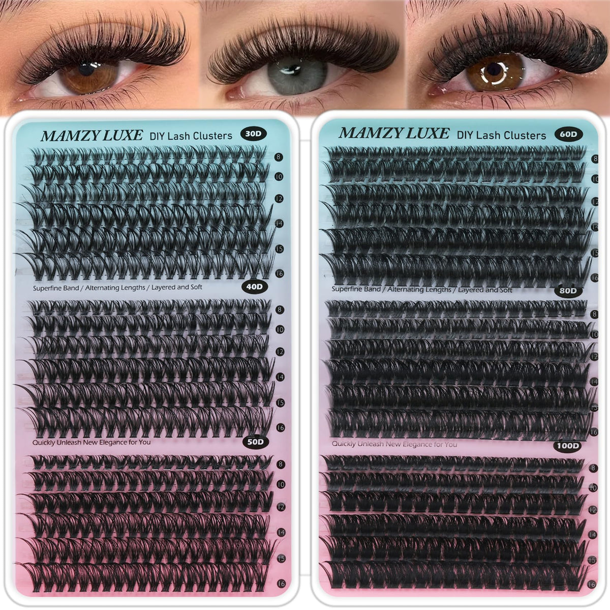 Mamzy Luxe front packaging showing complete 708-piece cluster set and benefit convenience