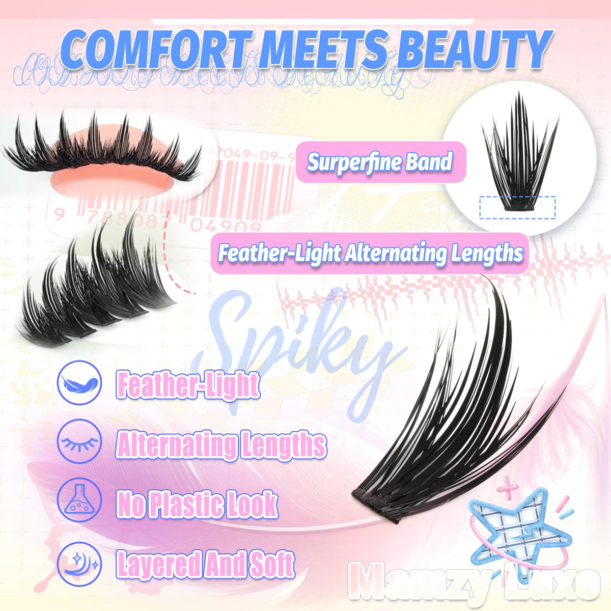 Mamzy Luxe length comparison display 8mm to 16mm showing layering benefit