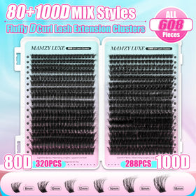 Mamzy Luxe length range 8–18mm display showing mixed sizes for graduated lash looks