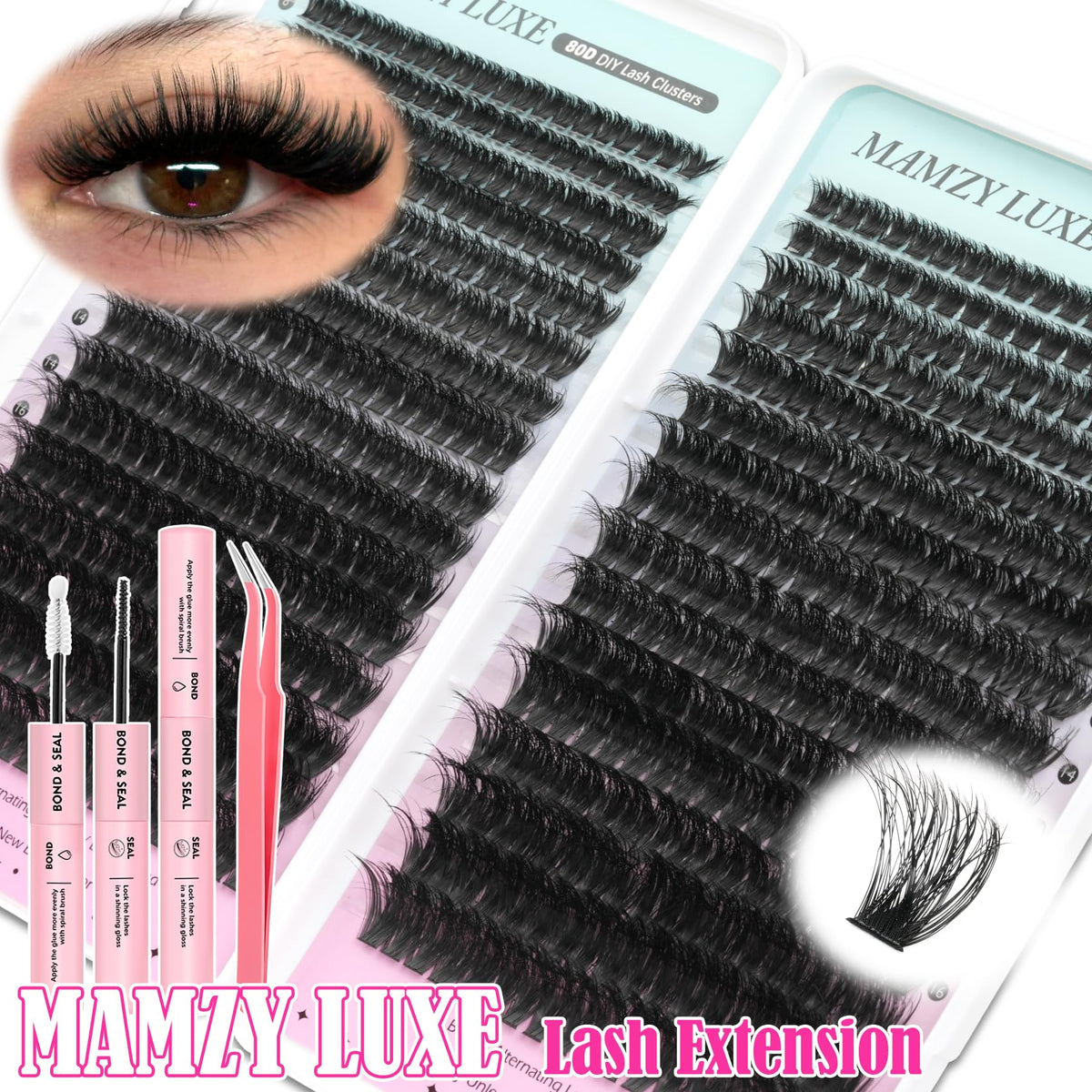 Mamzy Luxe before and after on eye demonstrating fuller lashes