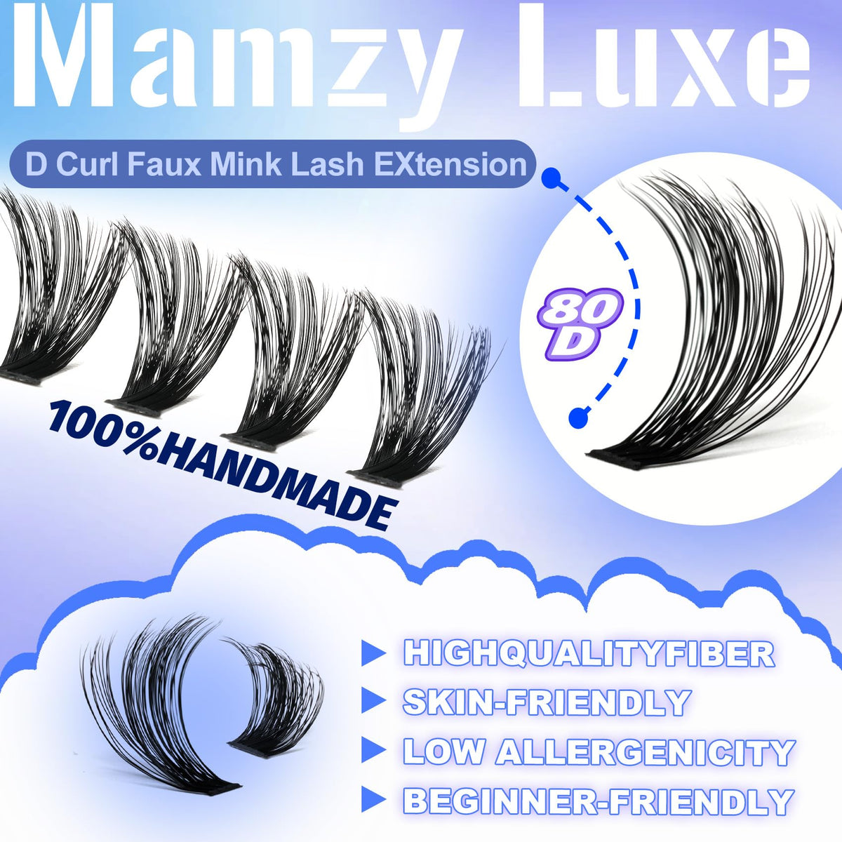 Mamzy Luxe side profile displaying D-curl lift to open the eye