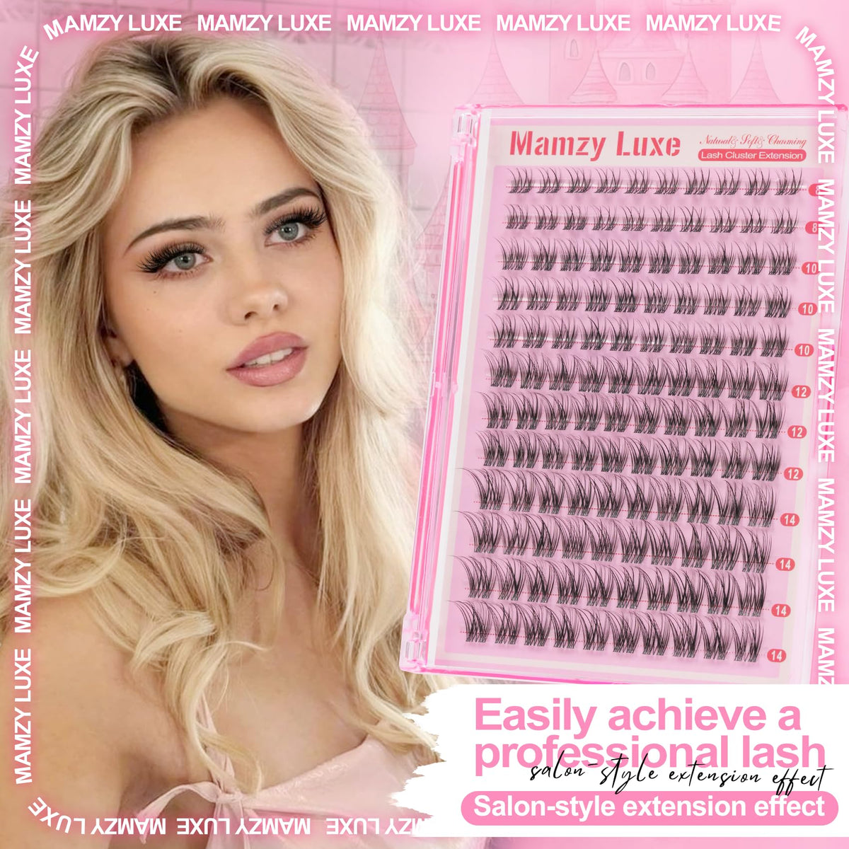Mamzy Luxe size scale with ruler showing cluster length range for accurate styling