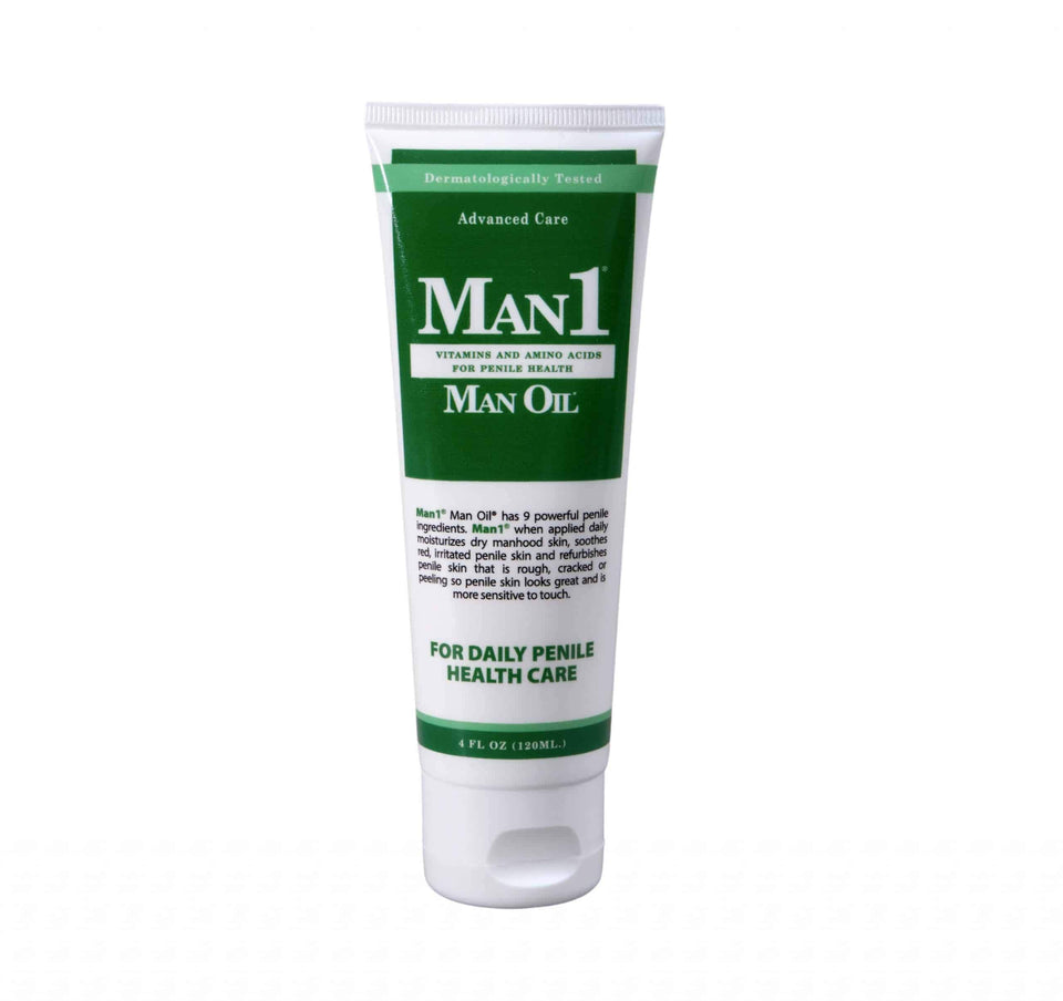 Man1 Man Oil front tube showing packaging and clear purpose, fast relief benefit