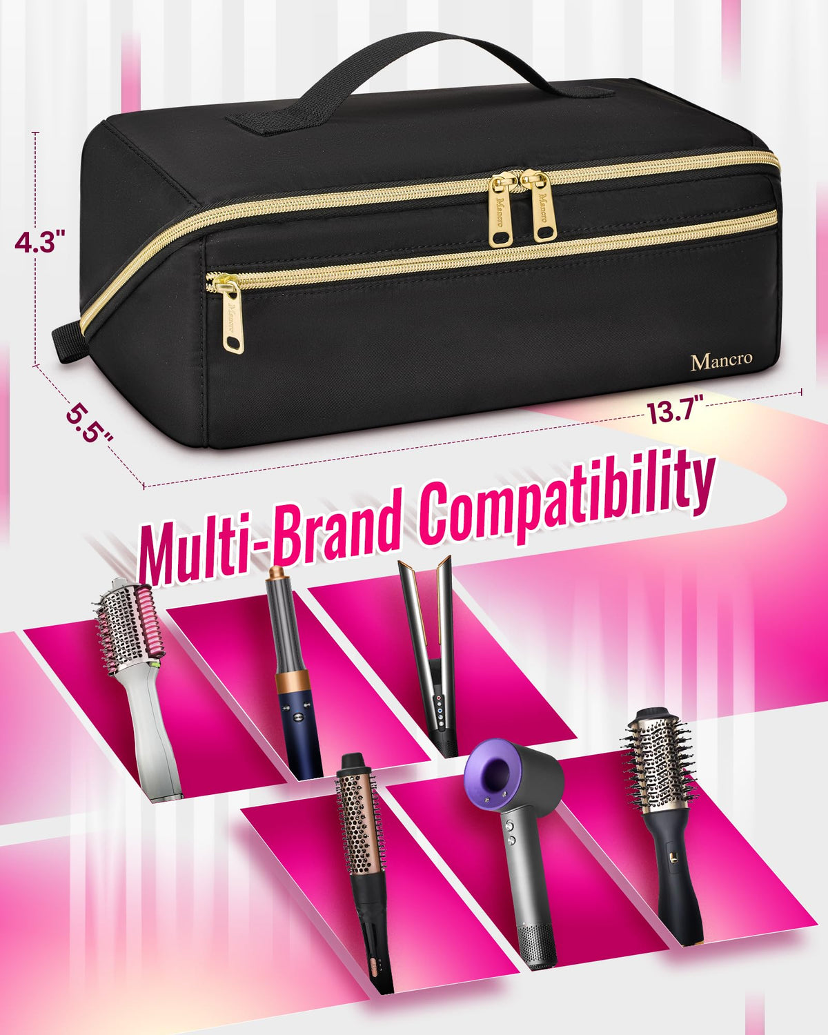 Mancro top handle being used to hang the bag for convenience and space-saving storage