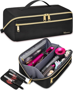 Mancro front view of travel bag showing sleek protective exterior and logo for secure storage