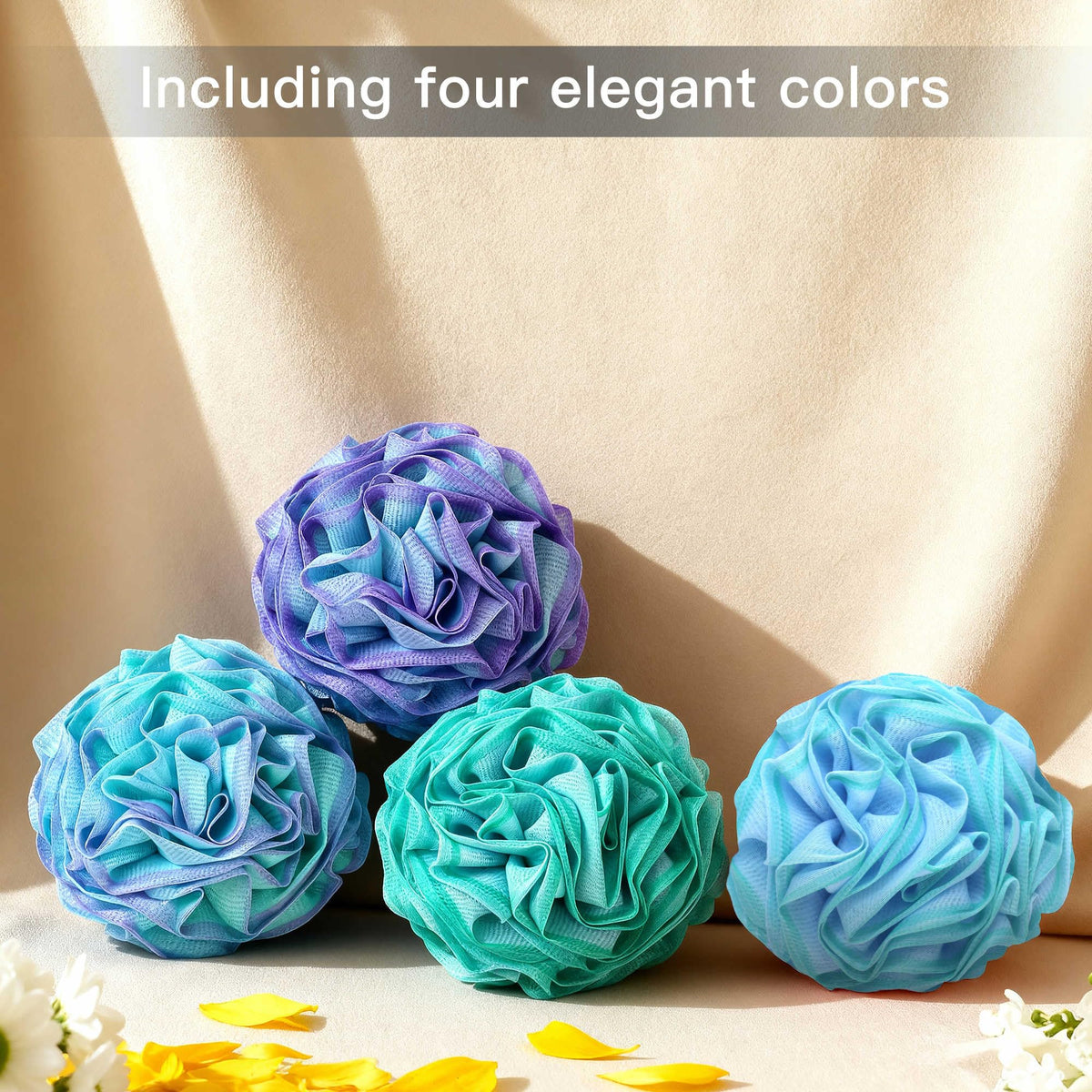 Manditae loofah in bathroom lifestyle scene adding color and function