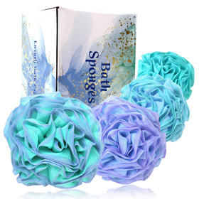 Manditae front packaging showing colorful loofahs and benefits