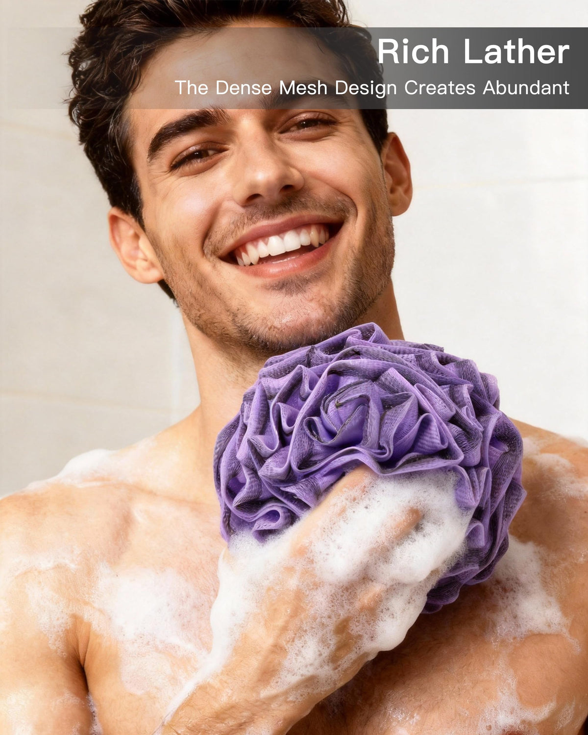 Manditae loofah producing rich lather with minimal body wash
