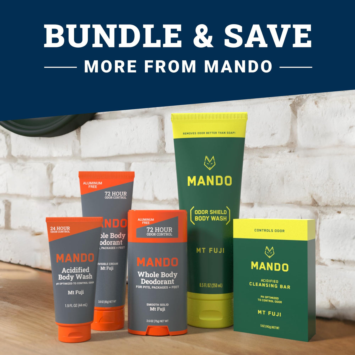 Mando with deodorant products to show full-body odor control routine