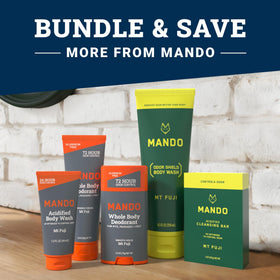 Mando with deodorant products to show full-body odor control routine