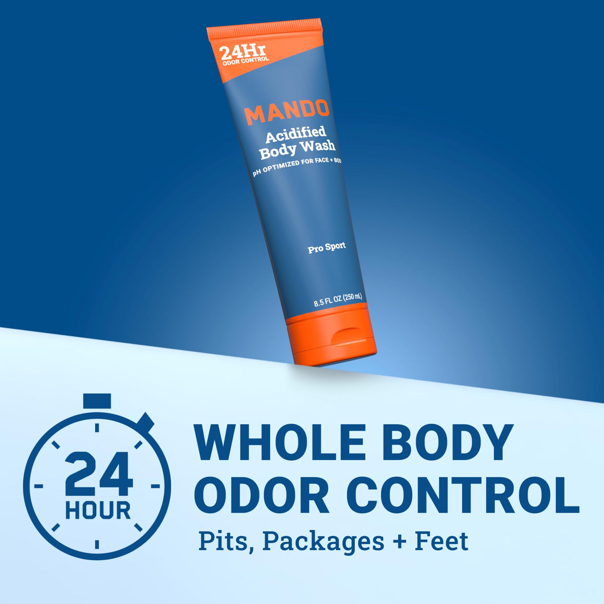 Close-up of Mando label highlighting mandelic acid and skin-safe formula benefit