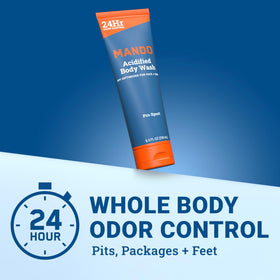 Close-up of Mando label highlighting mandelic acid and skin-safe formula benefit