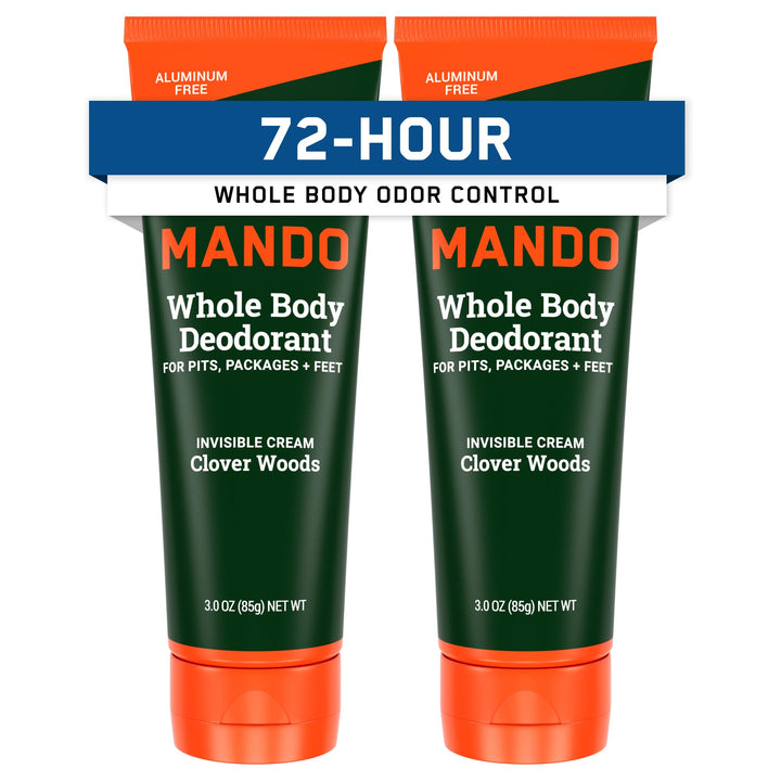 Mando front packaging showing Clover Woods scent and pack convenience