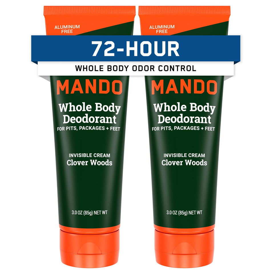 Mando front packaging showing Clover Woods scent and pack convenience