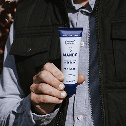 Mando in lifestyle shot applied to feet and groin for full-body odor control