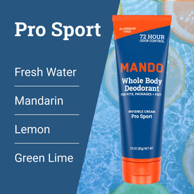 Mando applied to foot showing odor control for feet and sweat-prone areas