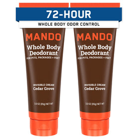 Mando front packaging showing Cedar Grove scent and pack benefits