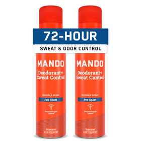 Mando front packaging showing Pro Sport spray and 2-pack benefits