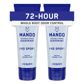 Mando front packaging showing Pro Sport two-pack and clear cream benefits