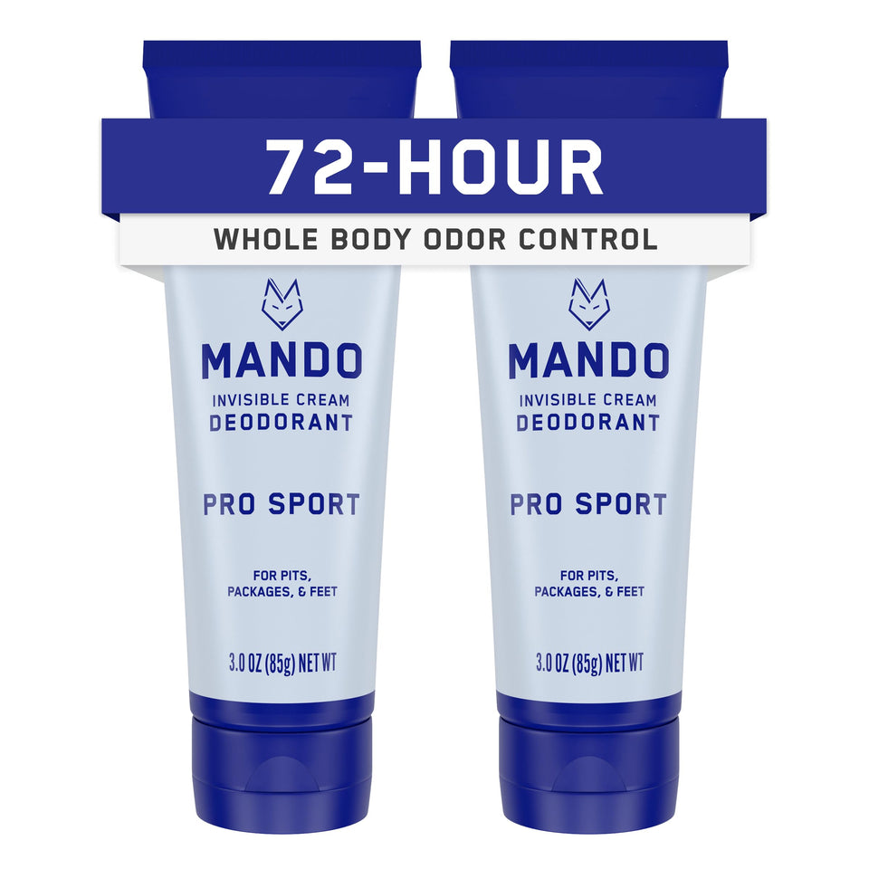 Mando front packaging showing Pro Sport two-pack and clear cream benefits