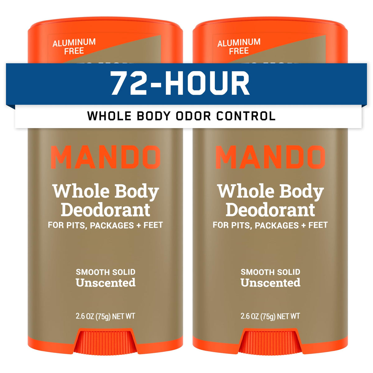 Mando front packaging showing unscented whole body deodorant benefits