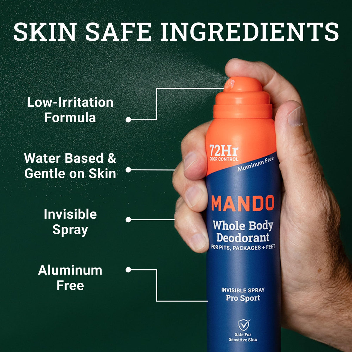 Close-up of Mando invisible spray drying clear with no visible residue benefit