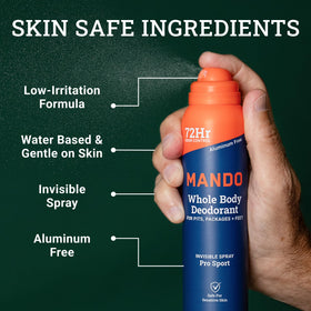 Close-up of Mando invisible spray drying clear with no visible residue benefit