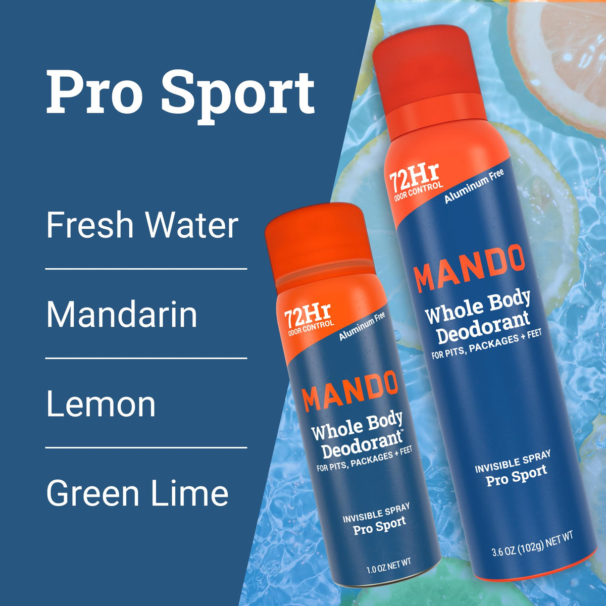 Mando ingredient label close-up emphasizing aluminum- and benzene-free benefit