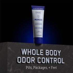Mando label ingredient panel highlighting aluminum-free, skin-safe formula