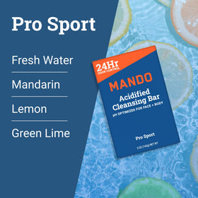 Mando label showing ingredients and 'no SLS, no parabens' benefit for sensitive skin