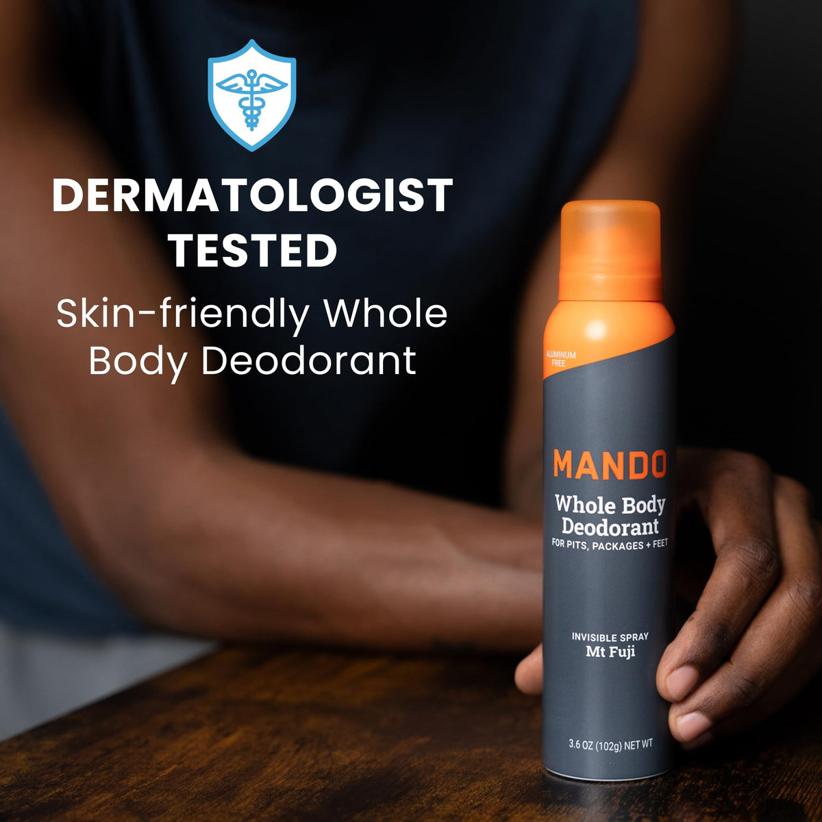 Mando can on bathroom counter in lifestyle scene conveying daily routine usefulness