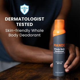Mando can on bathroom counter in lifestyle scene conveying daily routine usefulness