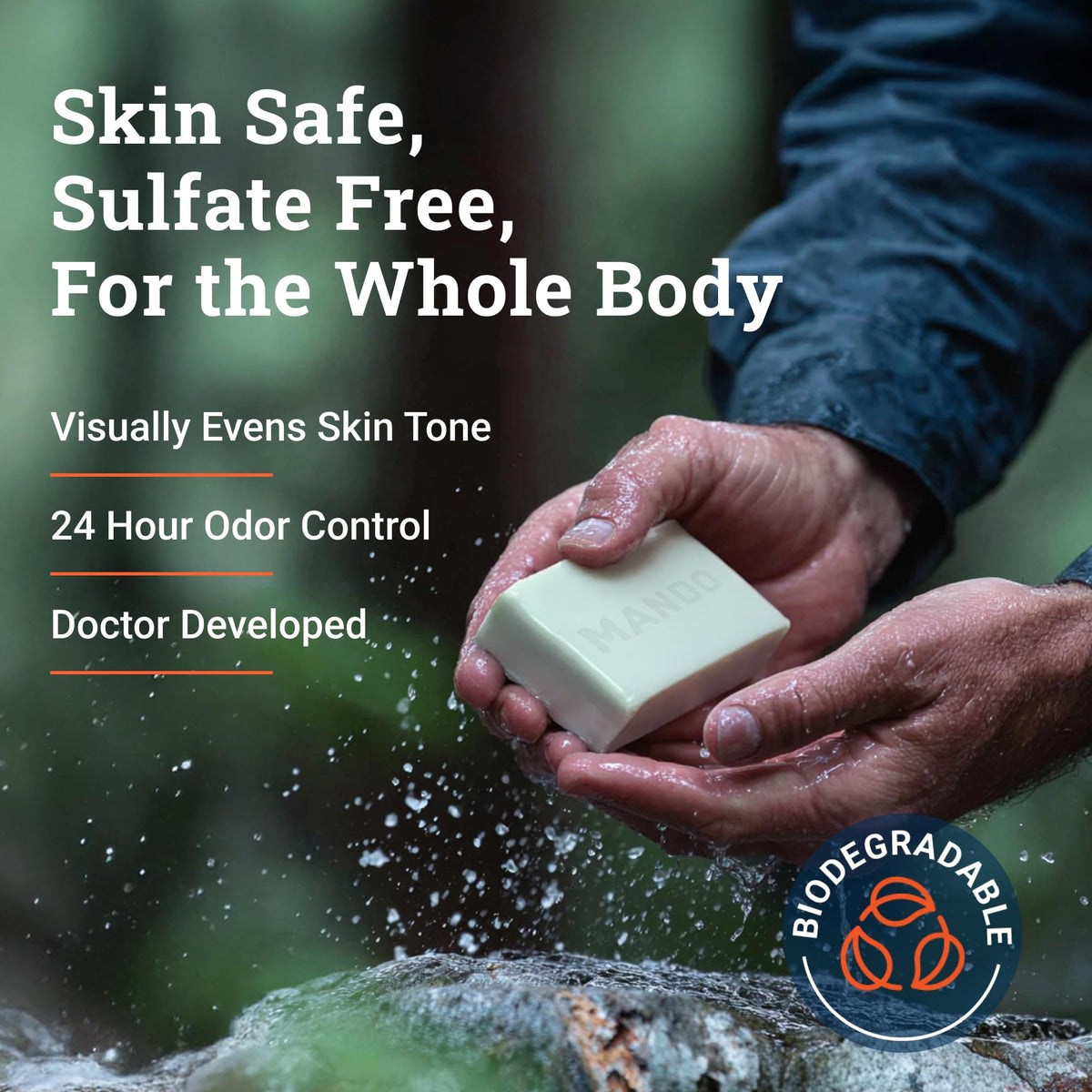 Mando lather in hand illustrating gentle cleansing action