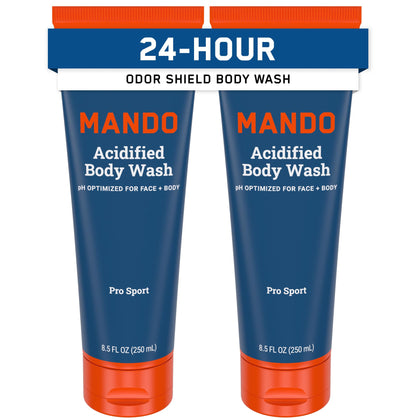 Mando front packaging showing two 8.5 oz Pro Sport bottles and product benefit