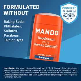 Mando Pro Sport label with ingredient list for skin-safe reassurance