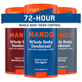Mando front packaging showing compact solid stick and brand for travel convenience