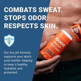 Mando stick being applied underarm demonstrating quick dry and protection